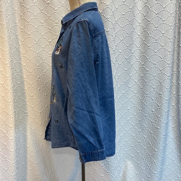Vintage size large Blue Denim Shirt with Snowman Embroidery Christmas‎ holiday - Picture 7 of 12